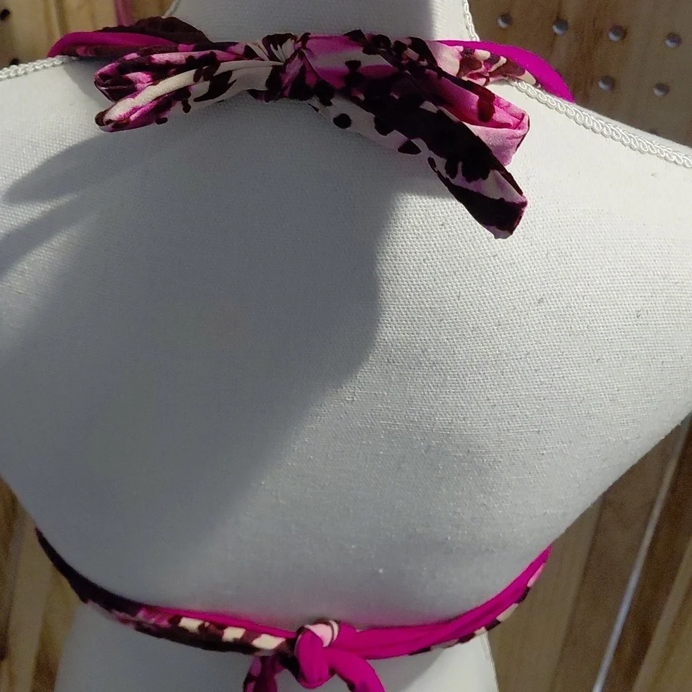 a.ch’e Y2K Leopard Print Halter Bikini Top Pink Black 32E 34DD 36D 38C